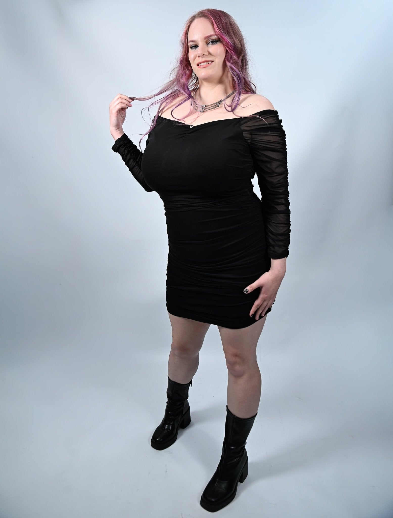 Off The Shoulder Mesh Bodycon Plus Size Dress - Angel's House of Design Co.