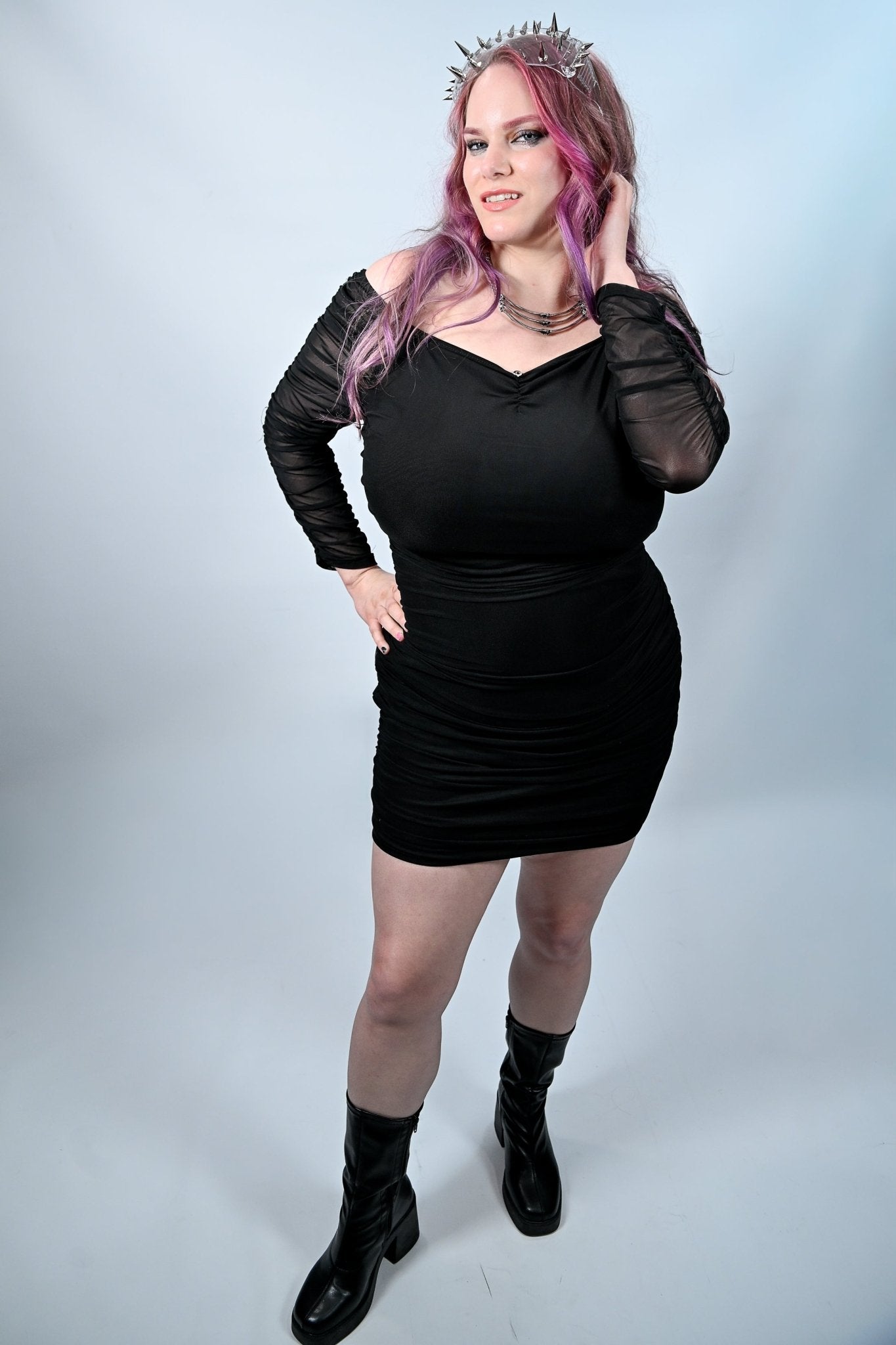 Off The Shoulder Mesh Bodycon Plus Size Dress - Angel's House of Design Co.