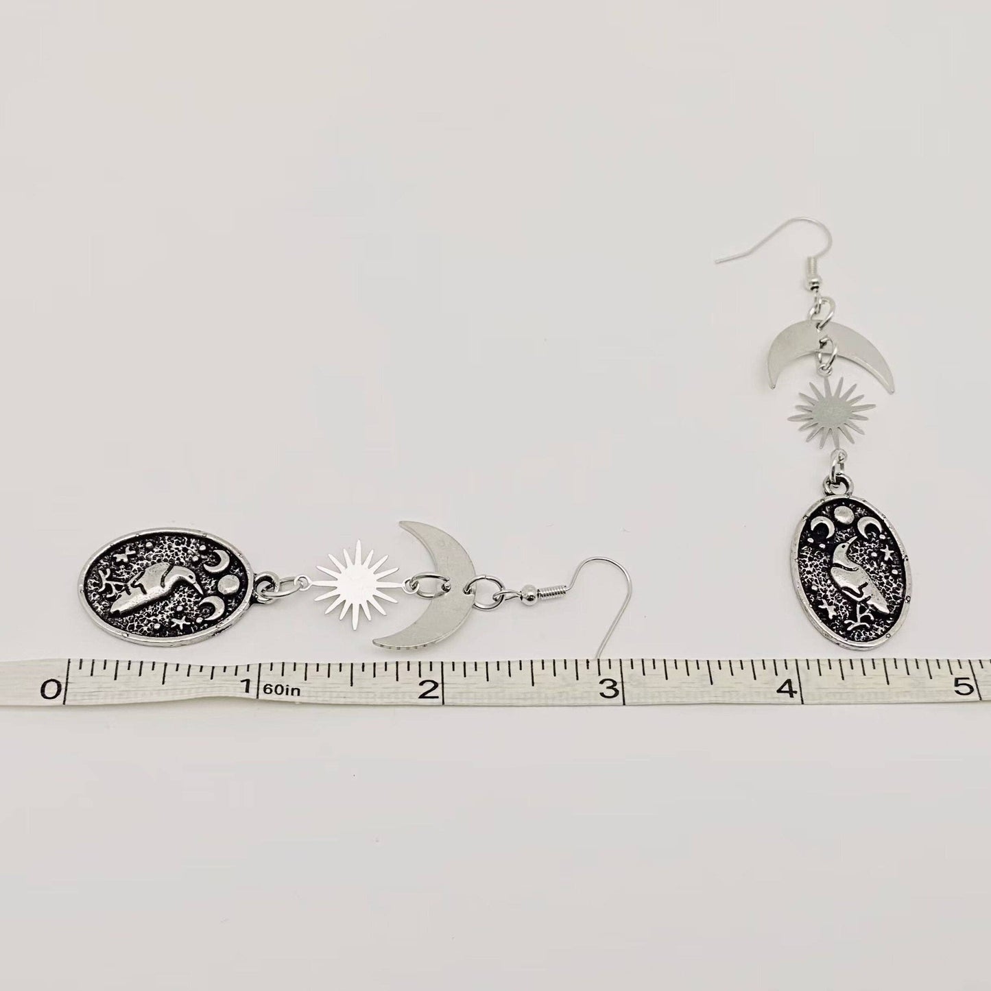 Dark Crow Pattern Pendant Star Moon Earring - GT/MS