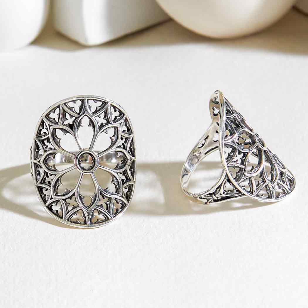 Sterling Silver or Bronze Cathedral Rose Window Ring