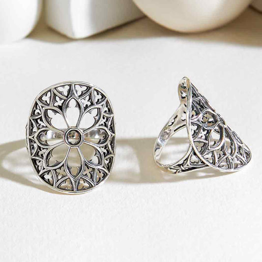 Sterling Silver or Bronze Cathedral Rose Window Ring