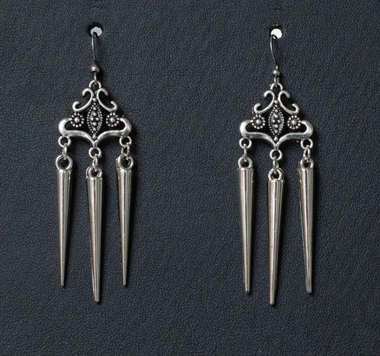 Silver Tone Filigree Earrings with Spikes