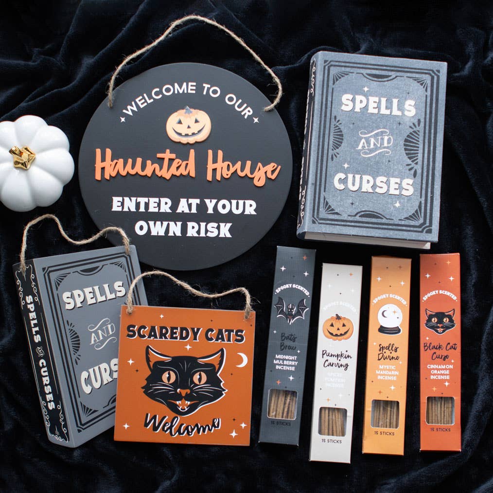 Spells and Curses Hanging Halloween Sign