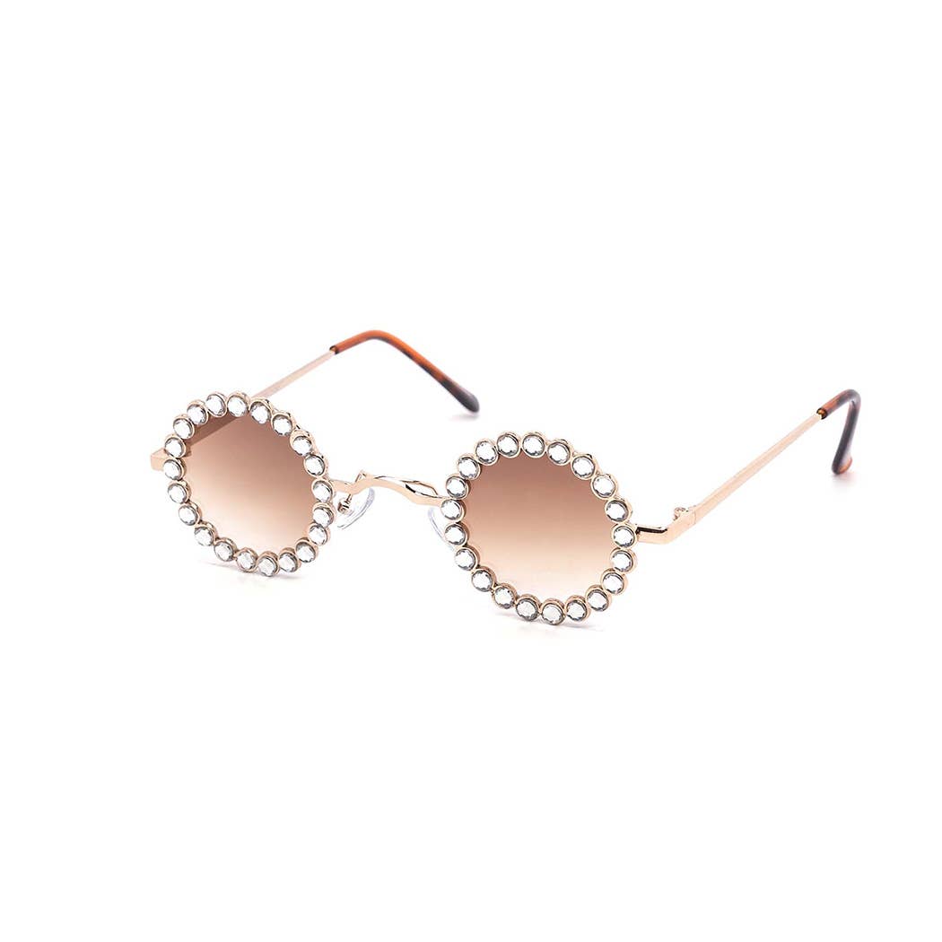 Mini Circle Rhinestone-Infused Sunglasses