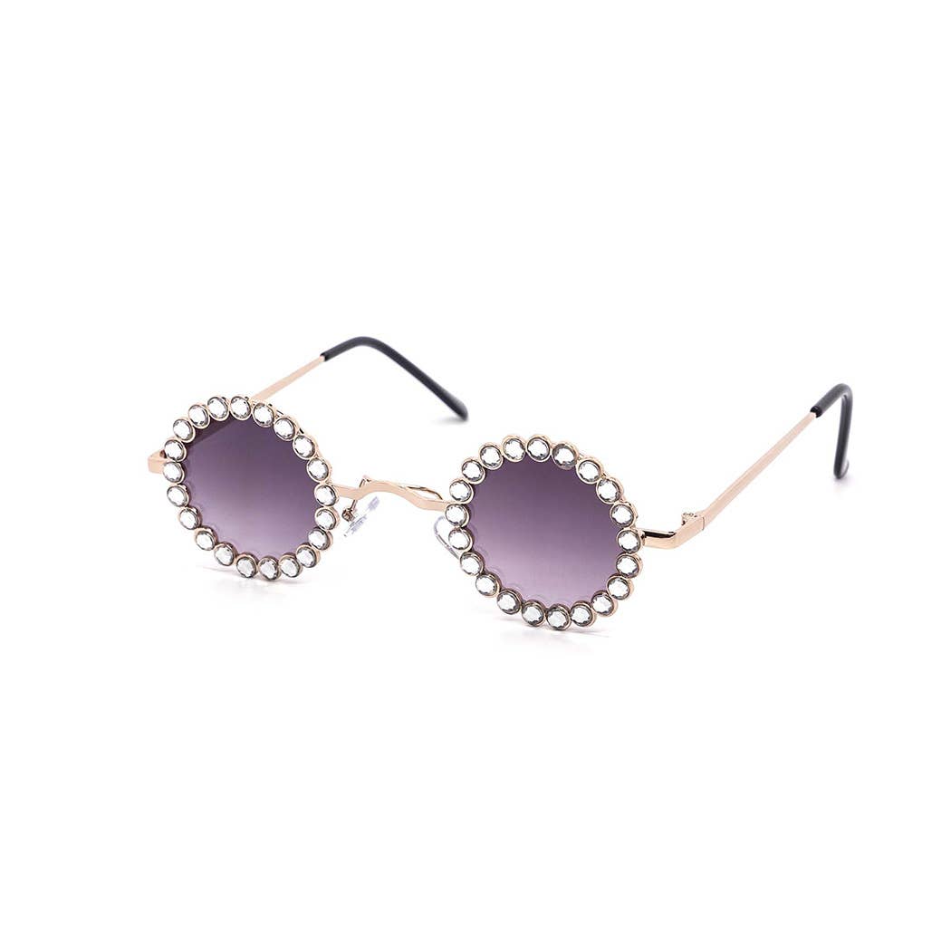 Mini Circle Rhinestone-Infused Sunglasses