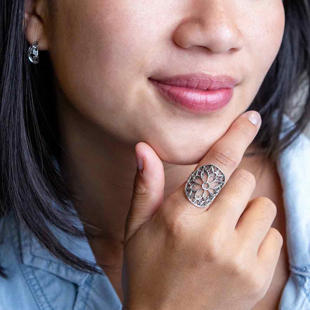 Sterling Silver or Bronze Cathedral Rose Window Ring