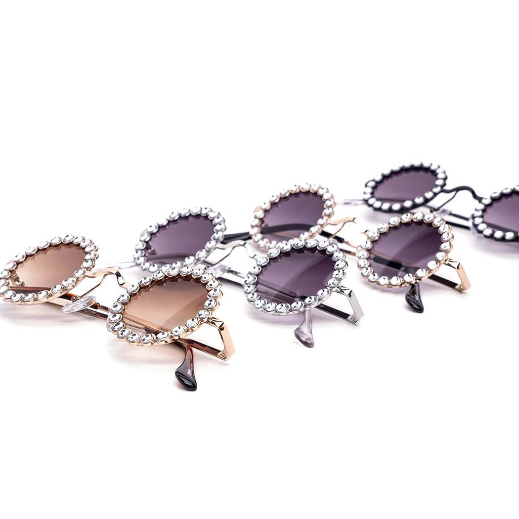Mini Circle Rhinestone-Infused Sunglasses
