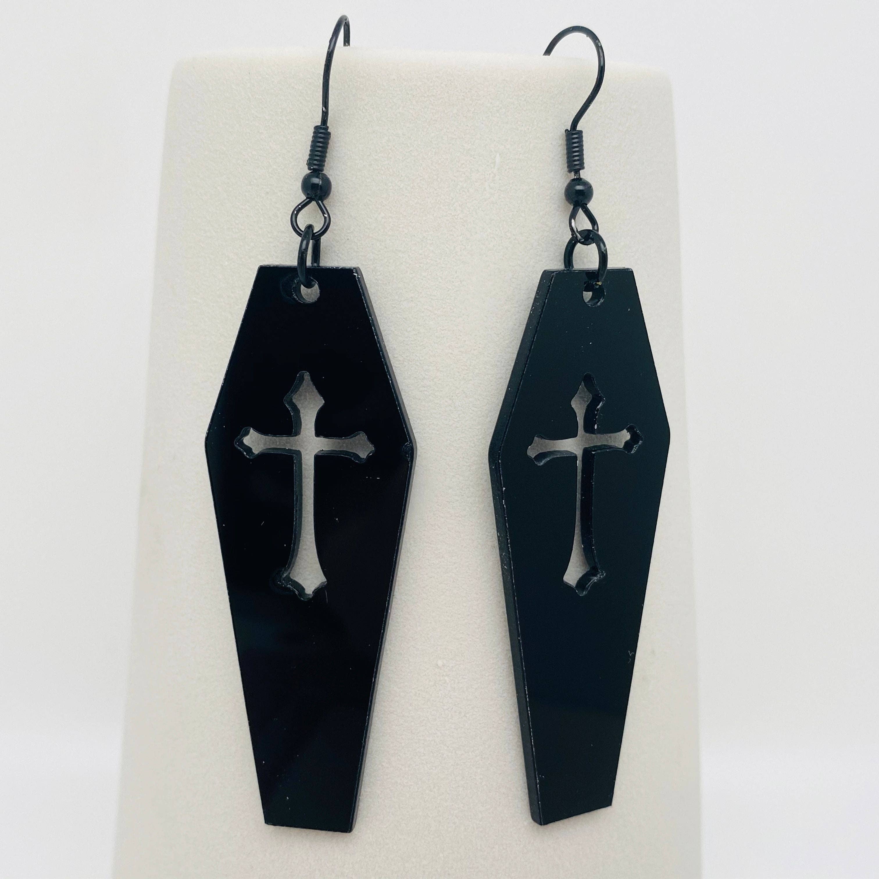 Punk Cross Vampire Coffin Earrings - GT