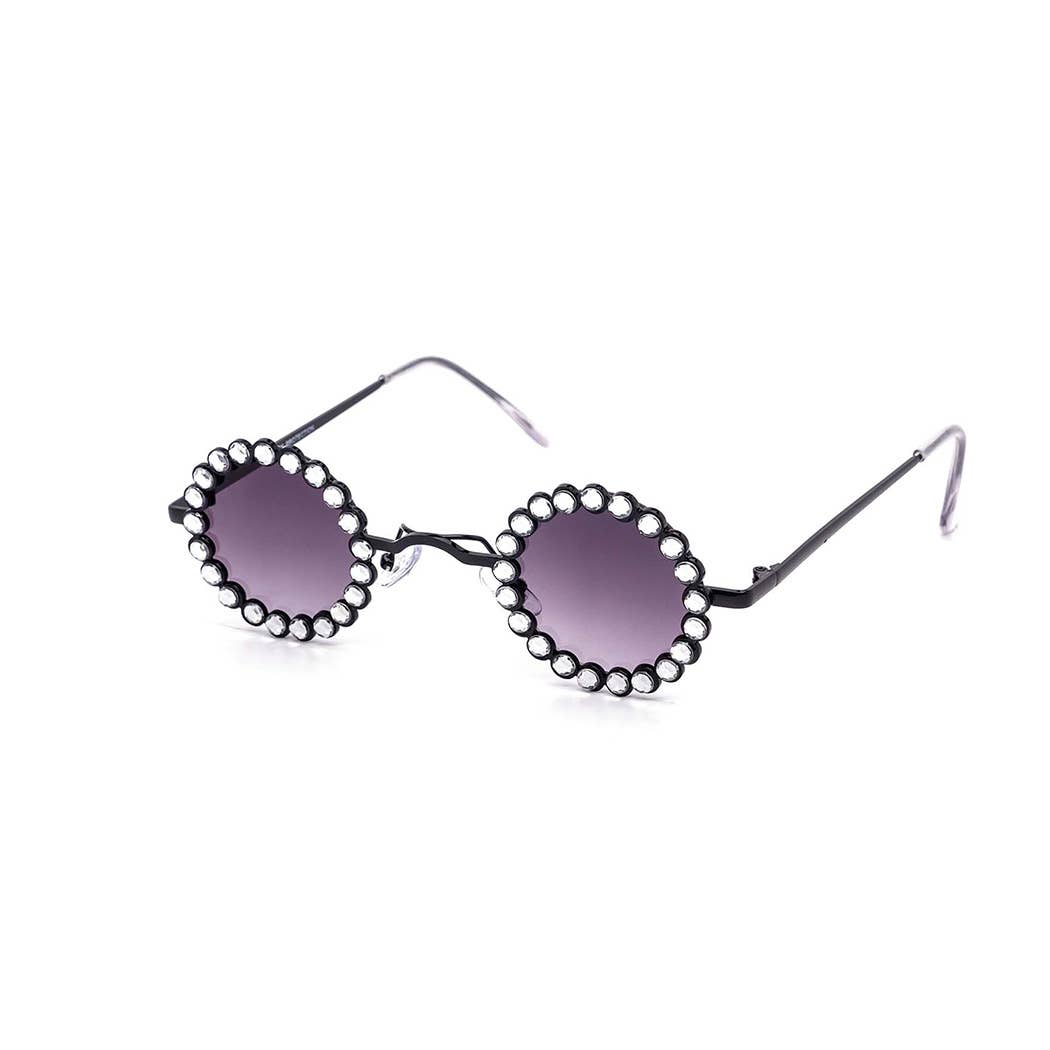 Mini Circle Rhinestone-Infused Sunglasses