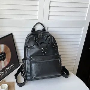 Pentacle Backpack Vegan Leather with Rivets and Metal Accents - Angel's House of Design Co.