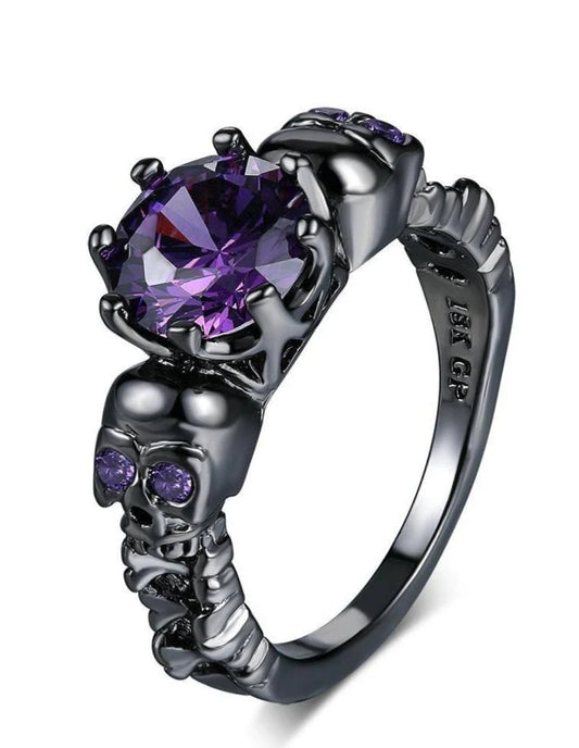 Purple Twin Skull Diamond Ring