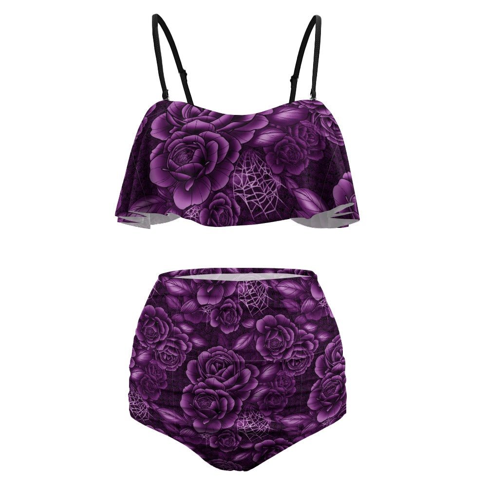 Purple Spiderweb & Rose Loose Top Bikini Swimsuit - Angel's House of Design Co.