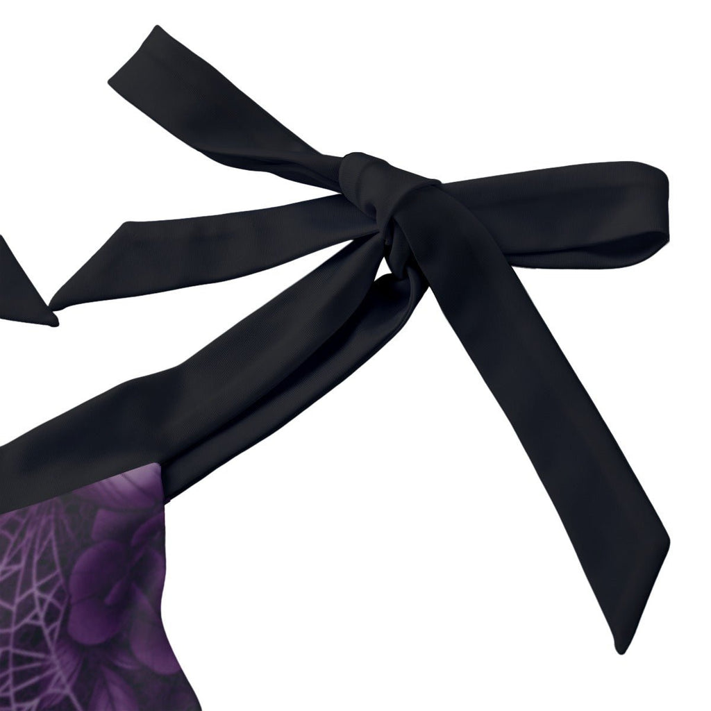 Purple Spiderweb & Rose Tie Shoulder One - piece Padded Swimsuit up to 5XL - Angel's House of Design Co.