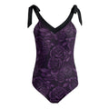 Purple Spiderweb & Rose Tie Shoulder One - piece Padded Swimsuit up to 5XL - Angel's House of Design Co.