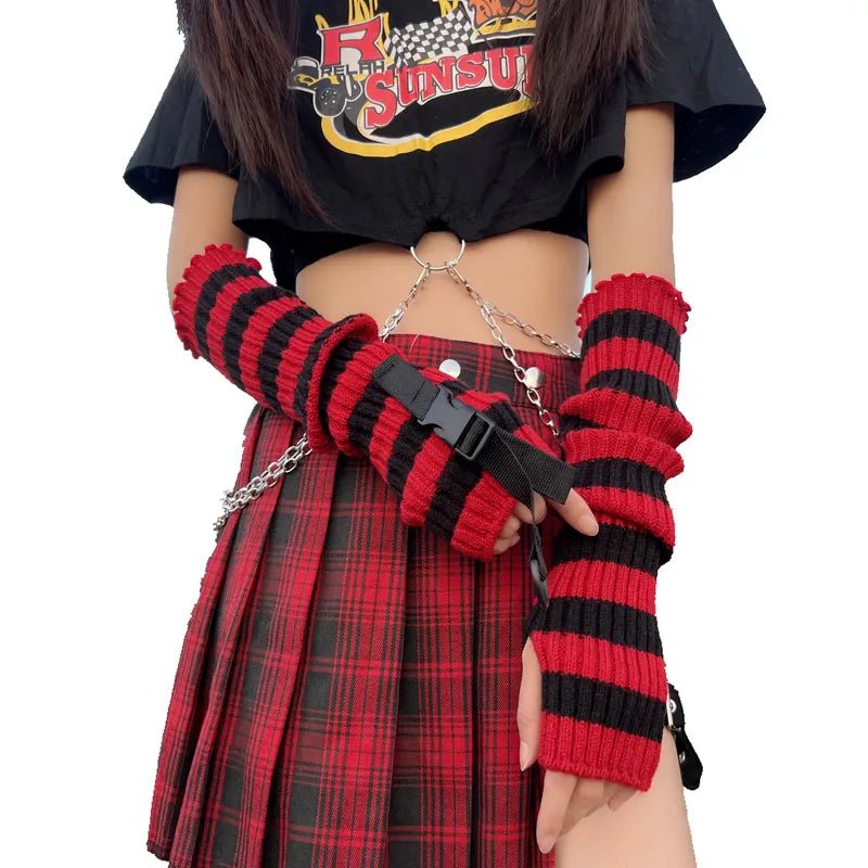 Red and Black Arm Warmer Gloves - Angel's House of Design Co.