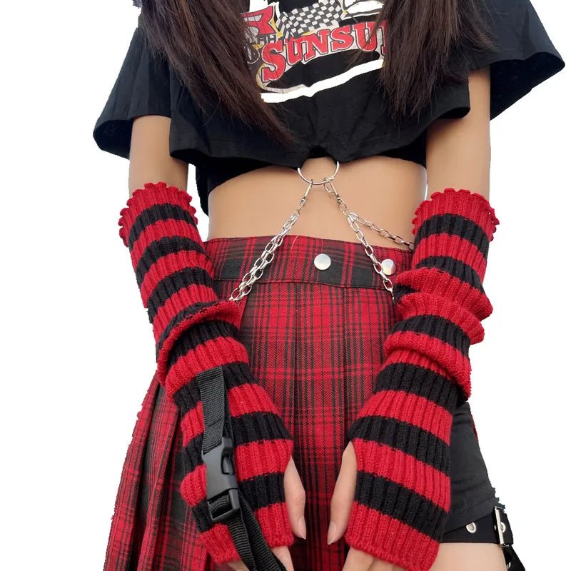 Red and Black Arm Warmer Gloves - Angel's House of Design Co.
