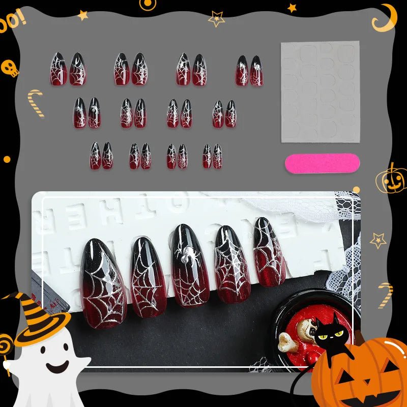 Red and Black Spiderweb Nails - Angel's House of Design Co.