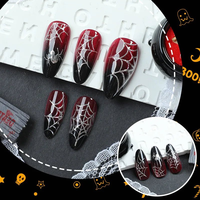 Red and Black Spiderweb Nails - Angel's House of Design Co.