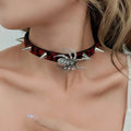 Red Leopard Choker with Spikes and Spider Charm - Angel's House of Design Co.