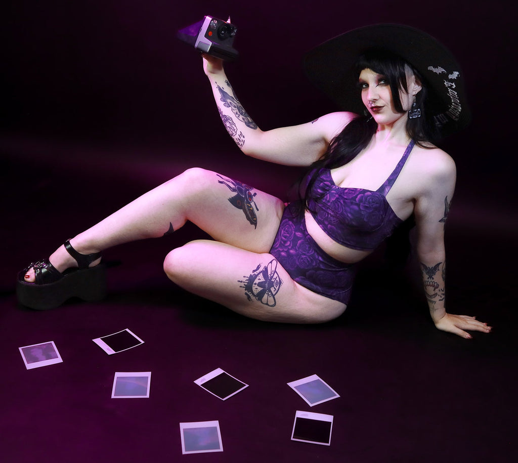 Retro Gothabilly Purple Spiderweb & Rose Two piece including Plus Sizes - Angel's House of Design Co.
