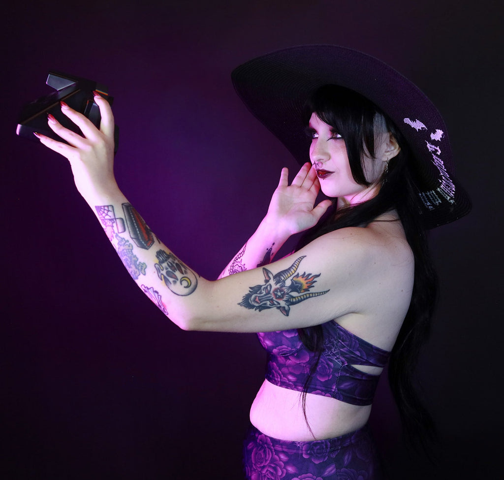 Retro Gothabilly Purple Spiderweb & Rose Two piece including Plus Sizes - Angel's House of Design Co.