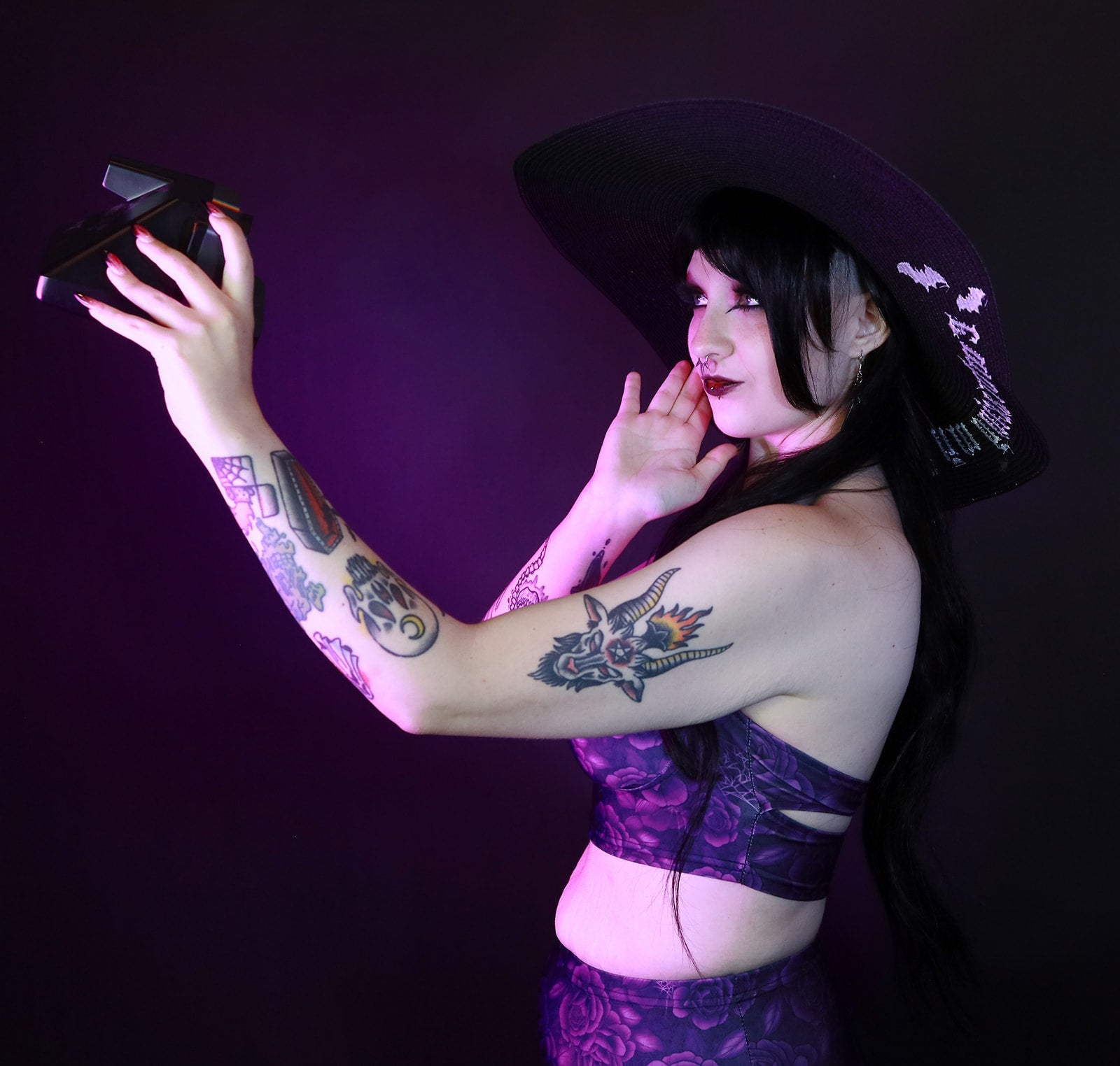 Retro Gothabilly Purple Spiderweb & Rose Two piece including Plus Sizes - Angel's House of Design Co.