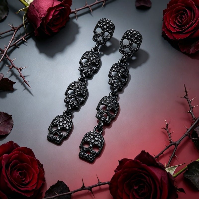 Rhinestone Skull Dangle Earrings - Angel's House of Design Co.