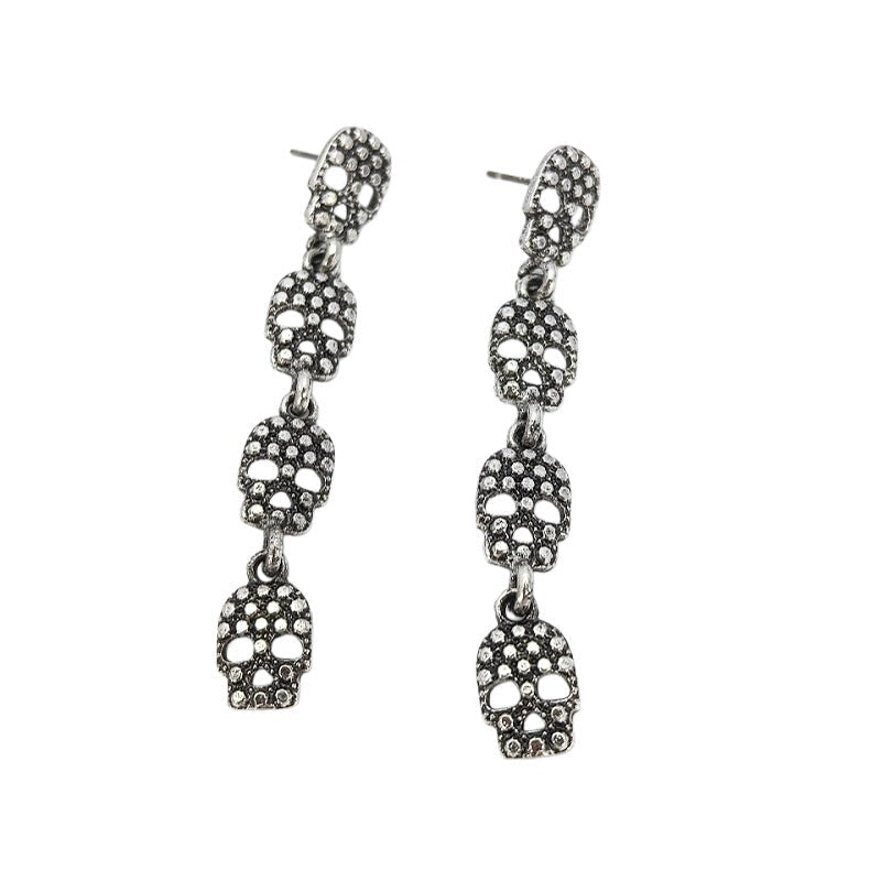 Rhinestone Skull Dangle Earrings - Angel's House of Design Co.