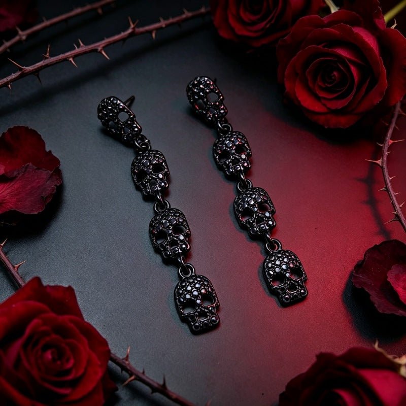 Rhinestone Skull Dangle Earrings - Angel's House of Design Co.