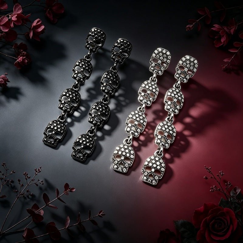 Rhinestone Skull Dangle Earrings - Angel's House of Design Co.