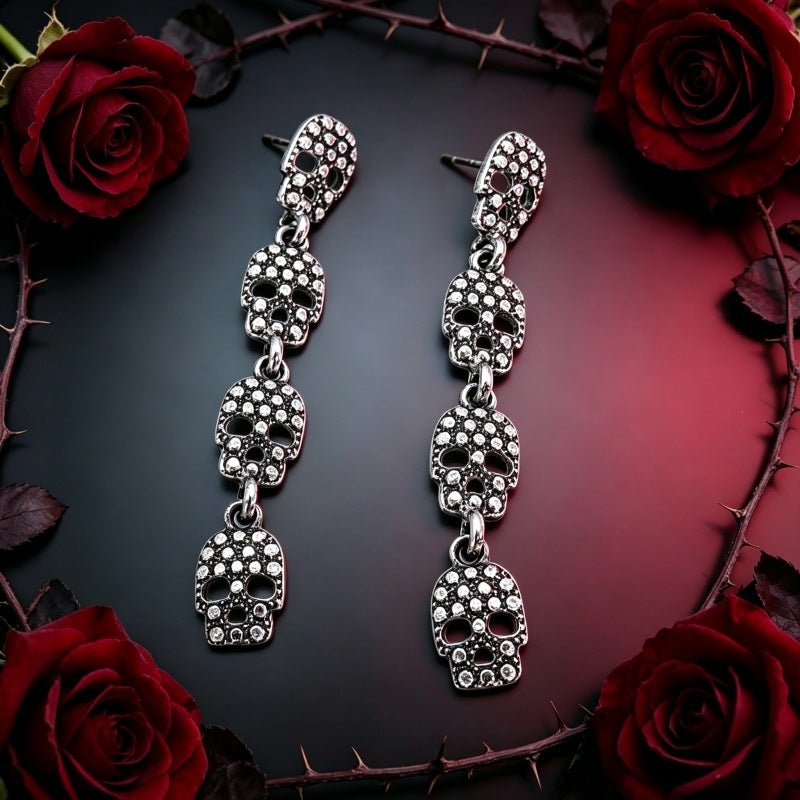 Rhinestone Skull Dangle Earrings - Angel's House of Design Co.