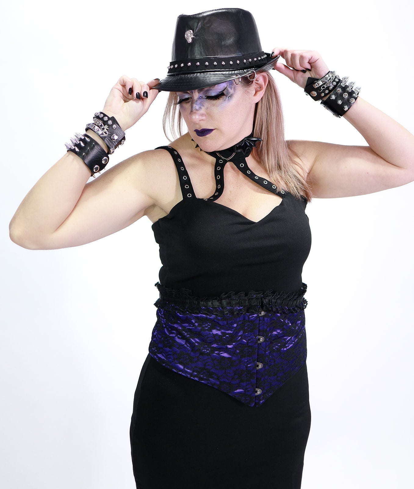 Rivet & Skull Vegan Leather Fedora Hat - Angel's House of Design Co.