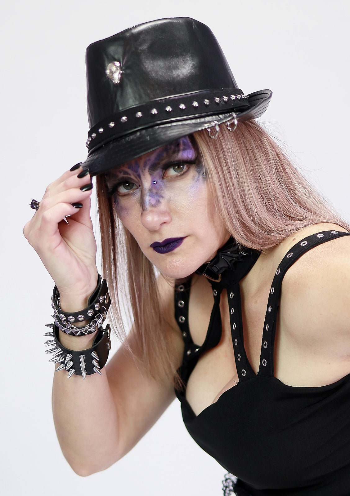 Rivet & Skull Vegan Leather Fedora Hat - Angel's House of Design Co.