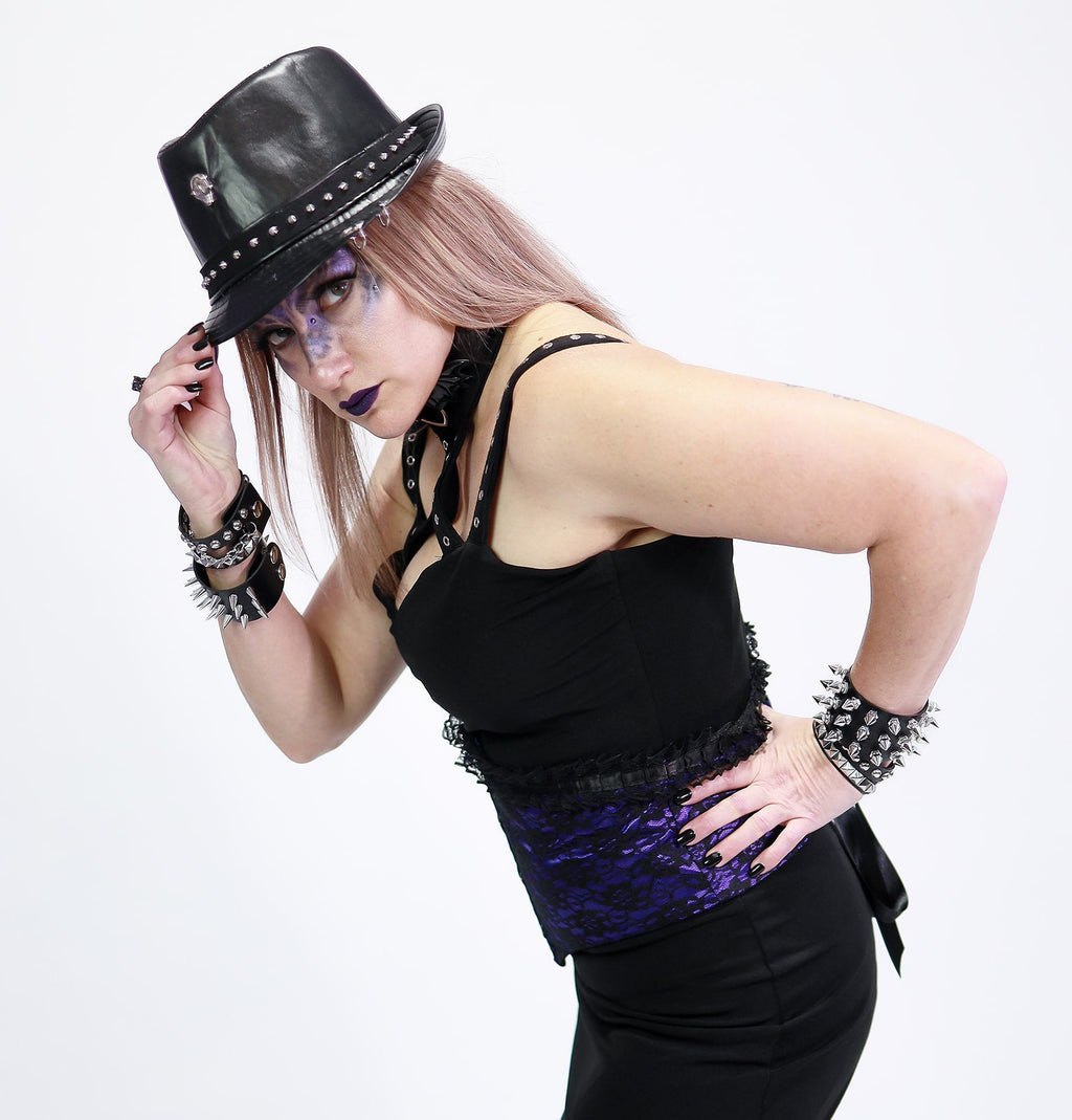 Rivet & Skull Vegan Leather Fedora Hat - Angel's House of Design Co.