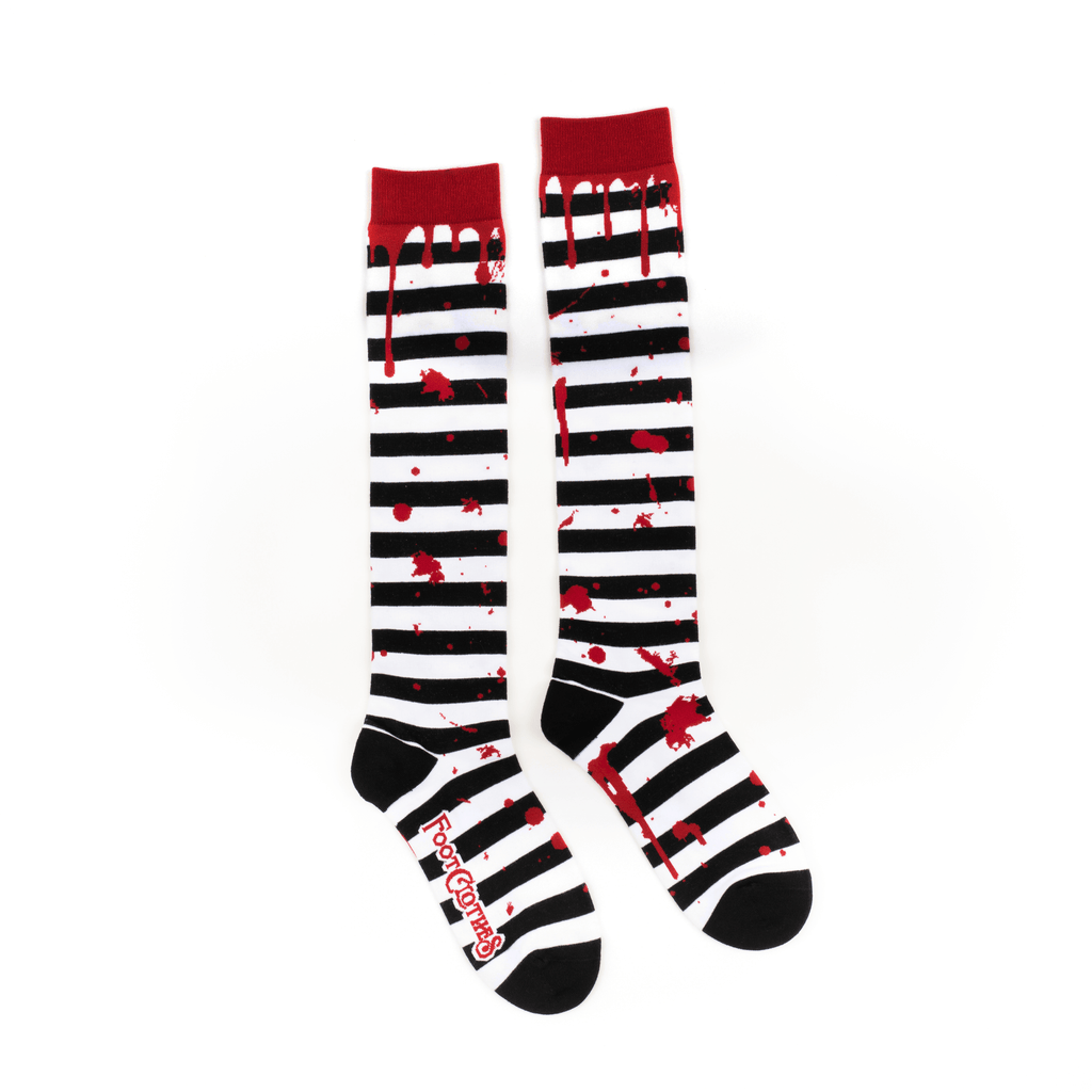 Sanguine Stripes Blood Spatter Knee High Socks - Angel's House of Design Co.