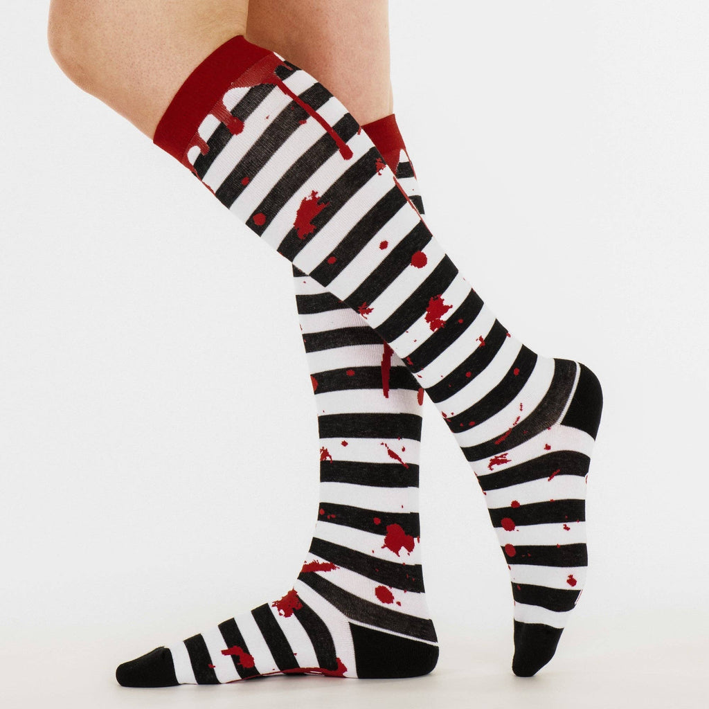 Sanguine Stripes Blood Spatter Knee High Socks - Angel's House of Design Co.