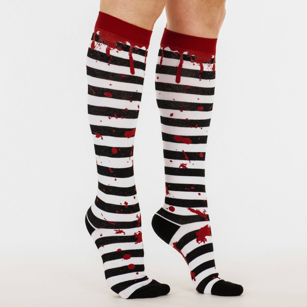 Sanguine Stripes Blood Spatter Knee High Socks - Angel's House of Design Co.