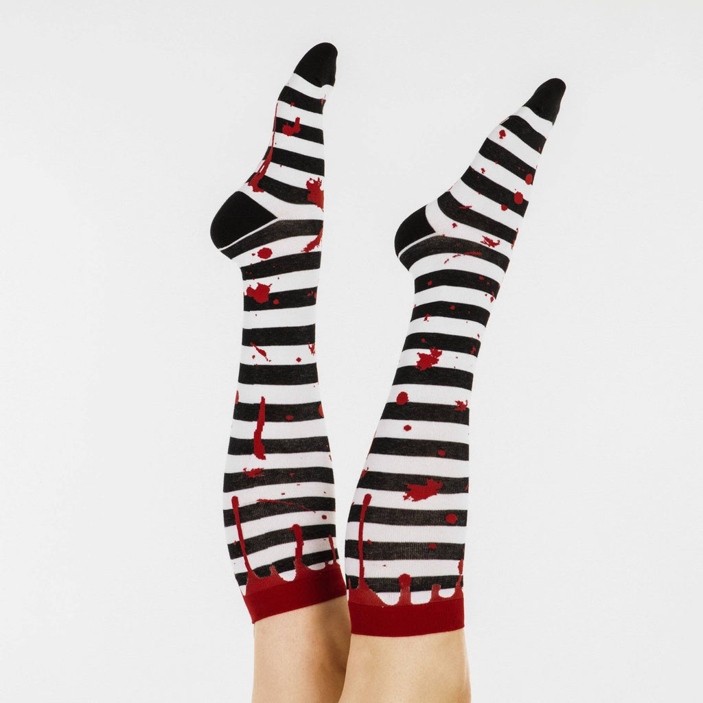 Sanguine Stripes Blood Spatter Knee High Socks - Angel's House of Design Co.