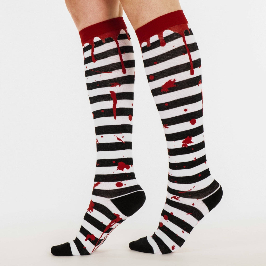 Sanguine Stripes Blood Spatter Knee High Socks - Angel's House of Design Co.