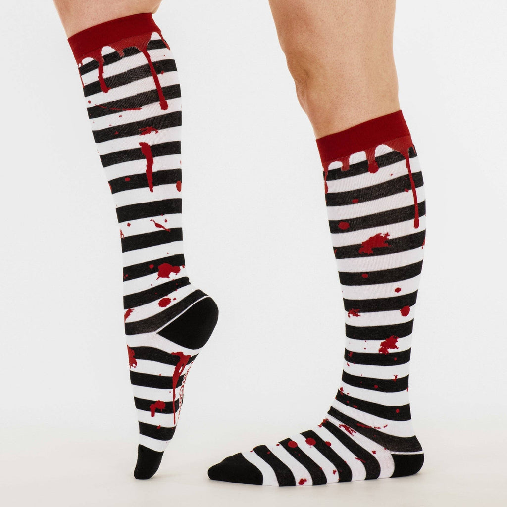 Sanguine Stripes Blood Spatter Knee High Socks - Angel's House of Design Co.