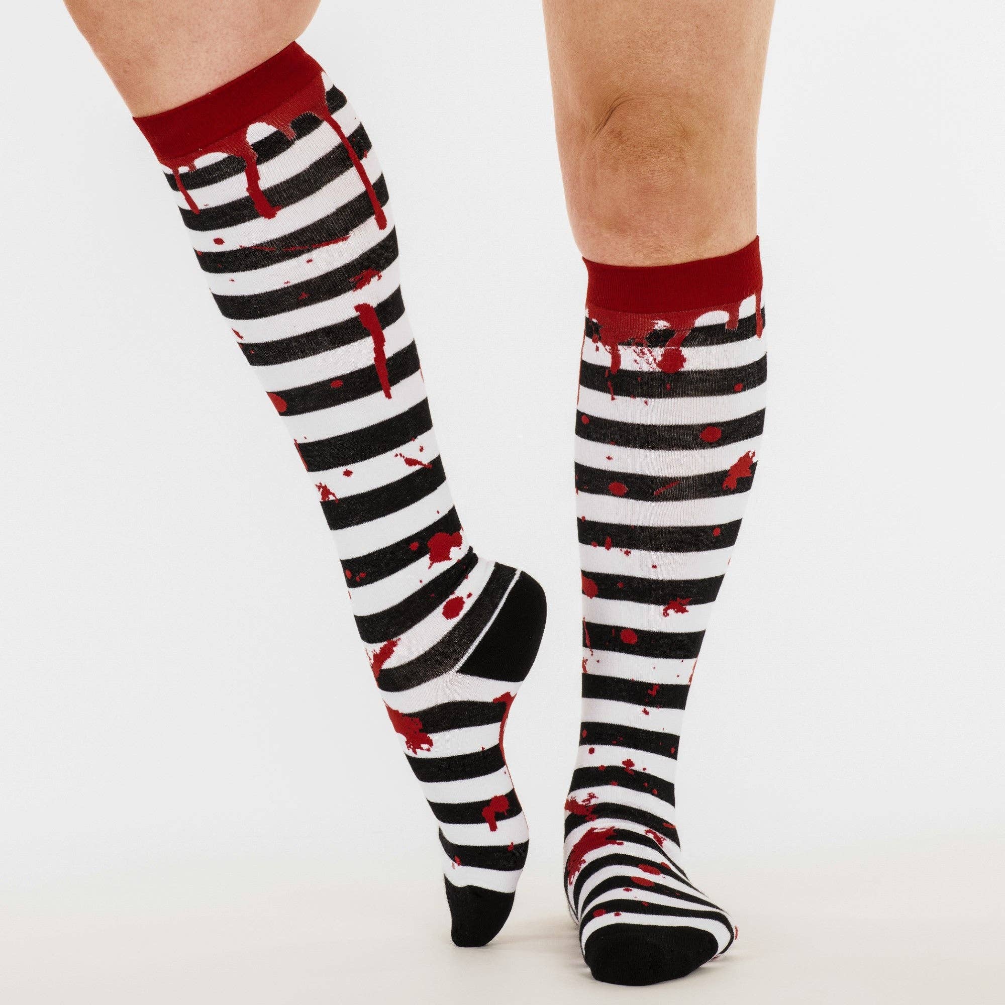 Sanguine Stripes Blood Spatter Knee High Socks - Angel's House of Design Co.