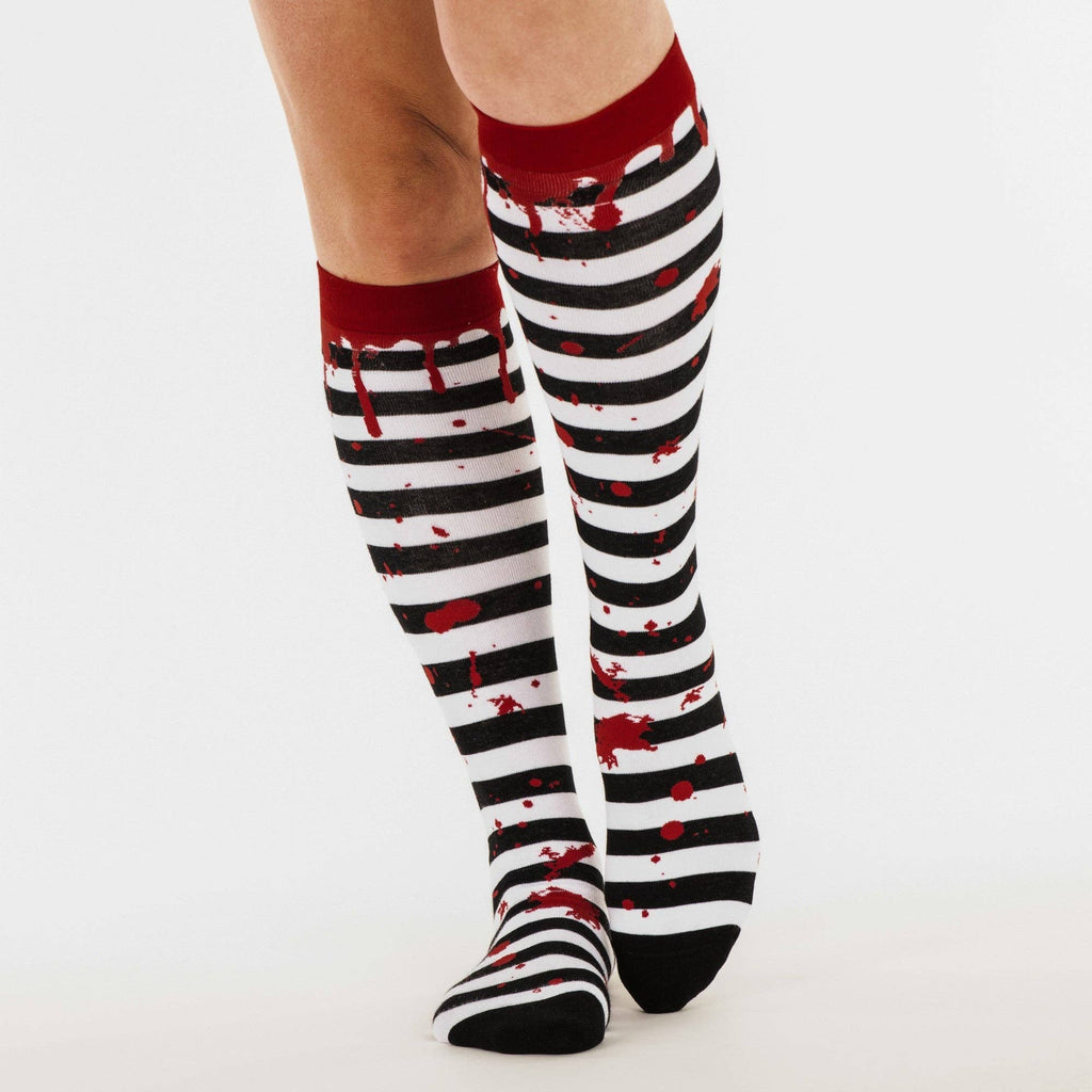 Sanguine Stripes Blood Spatter Knee High Socks - Angel's House of Design Co.