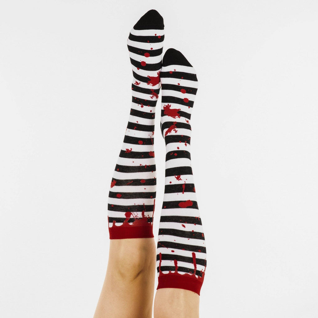 Sanguine Stripes Blood Spatter Knee High Socks - Angel's House of Design Co.