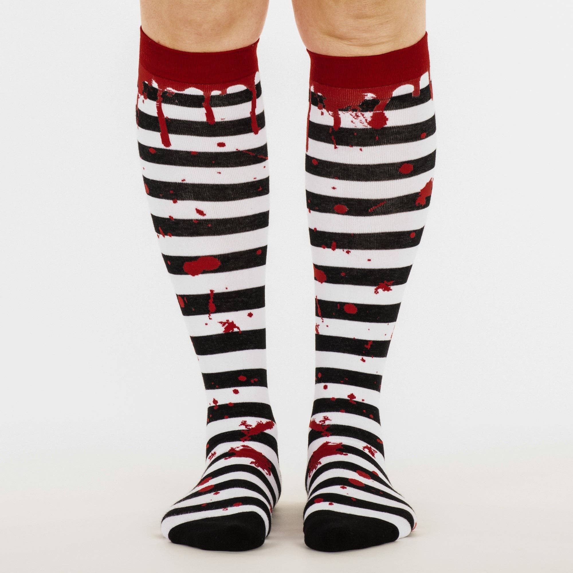 Sanguine Stripes Blood Spatter Knee High Socks - Angel's House of Design Co.