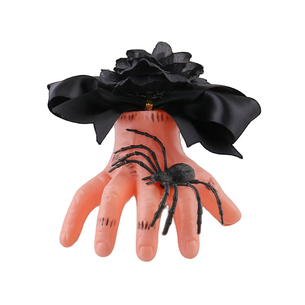 Severed Hand Hair Clip Black Satin Bow Spider Rose - Angel's House of Design Co.