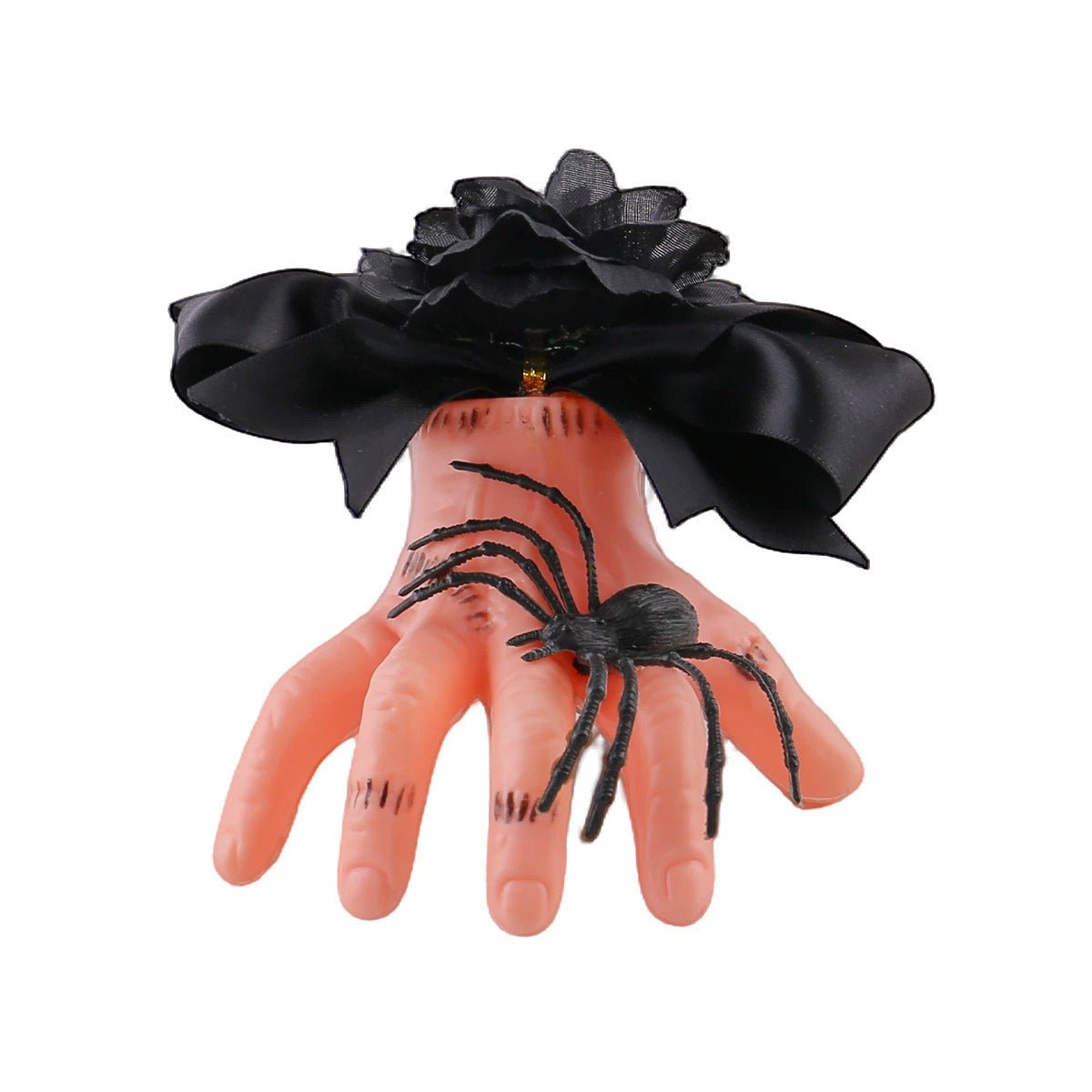 Severed Hand Hair Clip Black Satin Bow Spider Rose - Angel's House of Design Co.