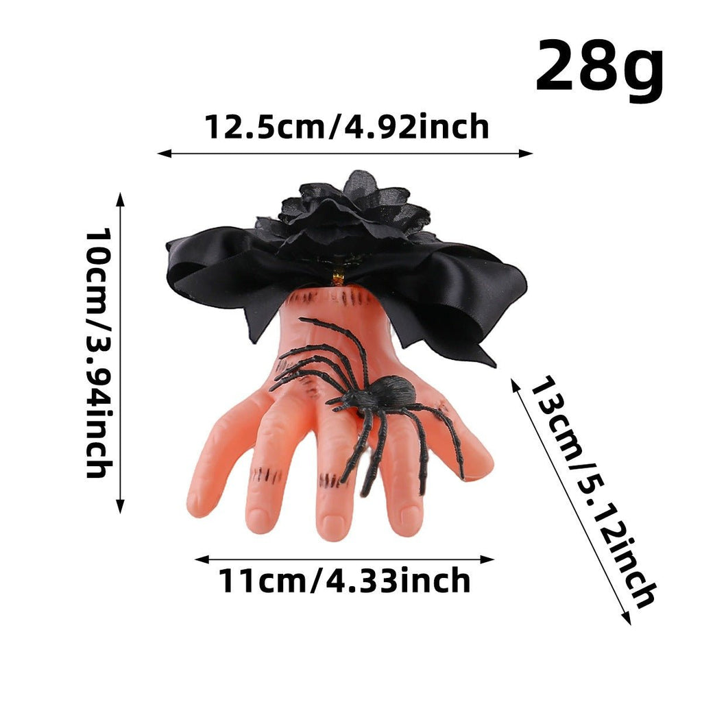 Severed Hand Hair Clip Black Satin Bow Spider Rose - Angel's House of Design Co.
