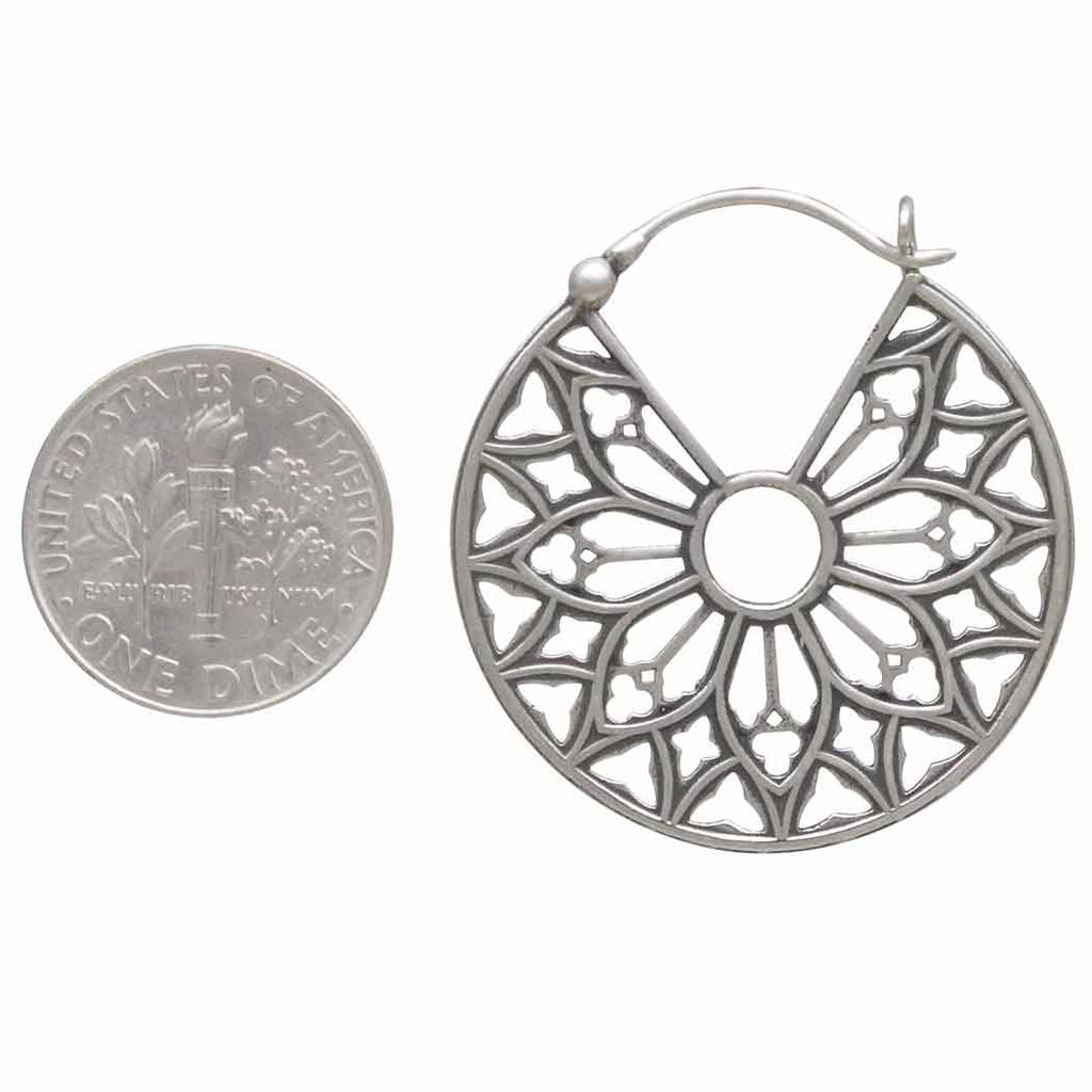 Silver Cathedral Rose Window Hoop Earrings 32x30mm - Angel's House of Design Co.