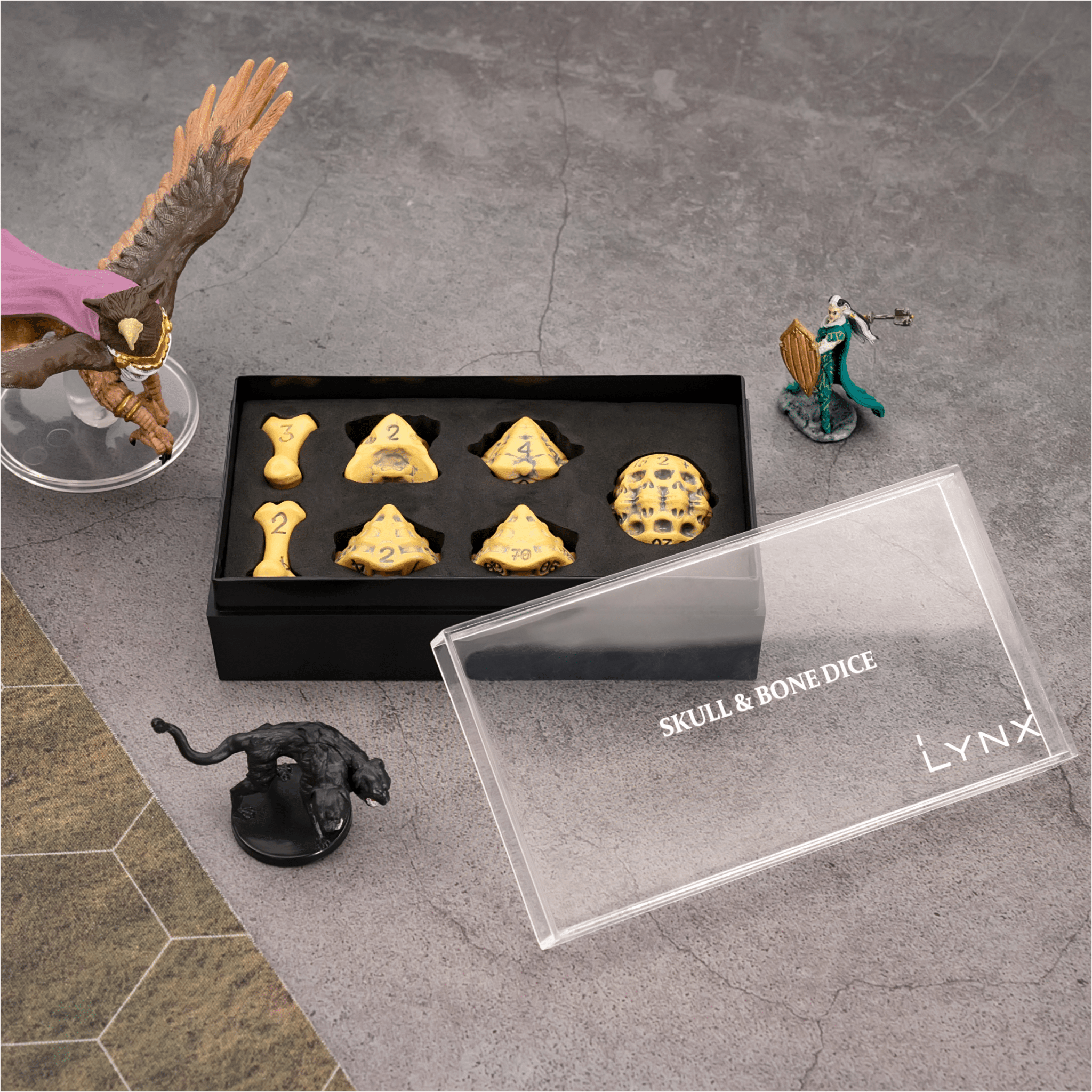 Skull & Bone Full 7 Dice Set - Ancient Bone Yellow - Angel's House of Design Co.