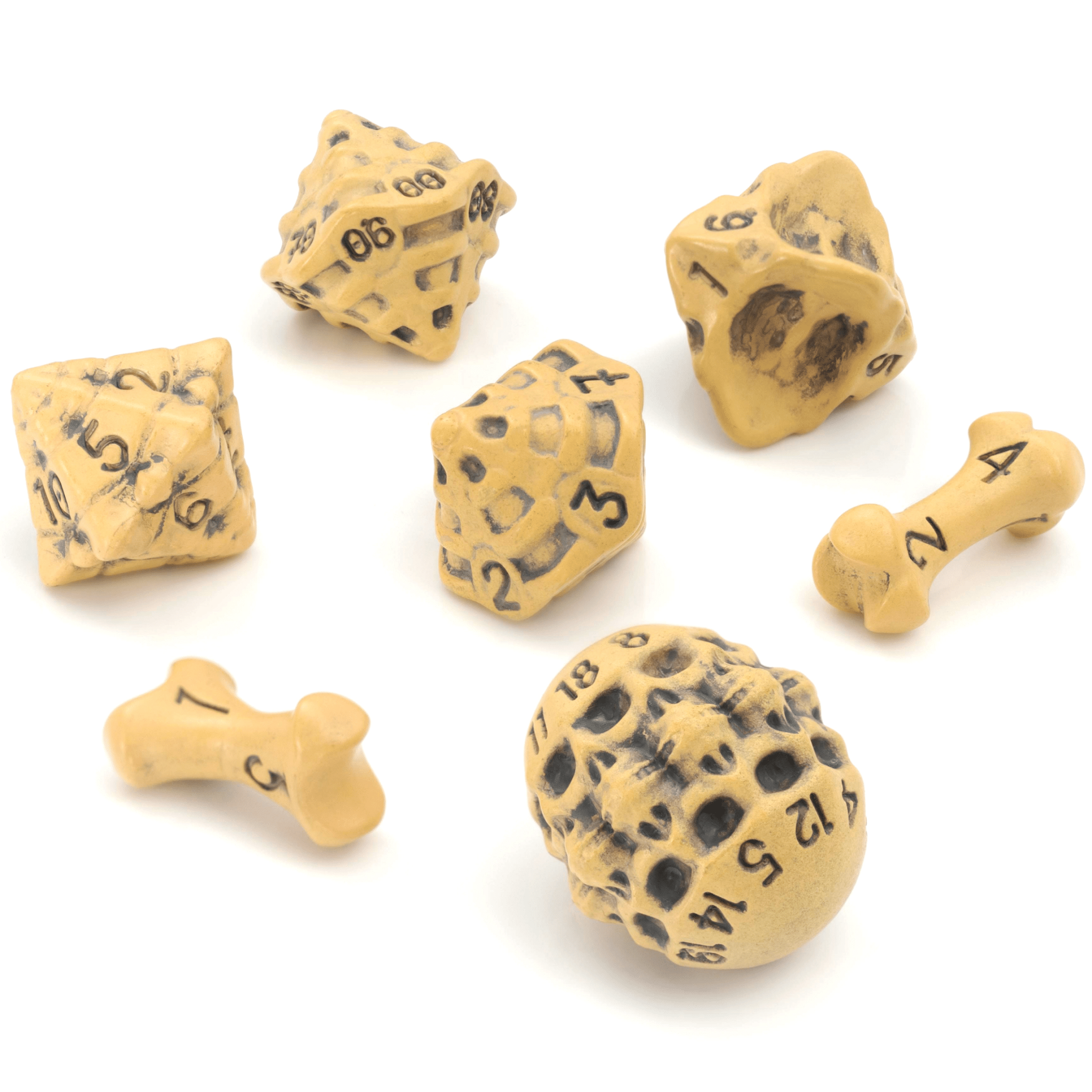 Skull & Bone Full 7 Dice Set - Ancient Bone Yellow - Angel's House of Design Co.